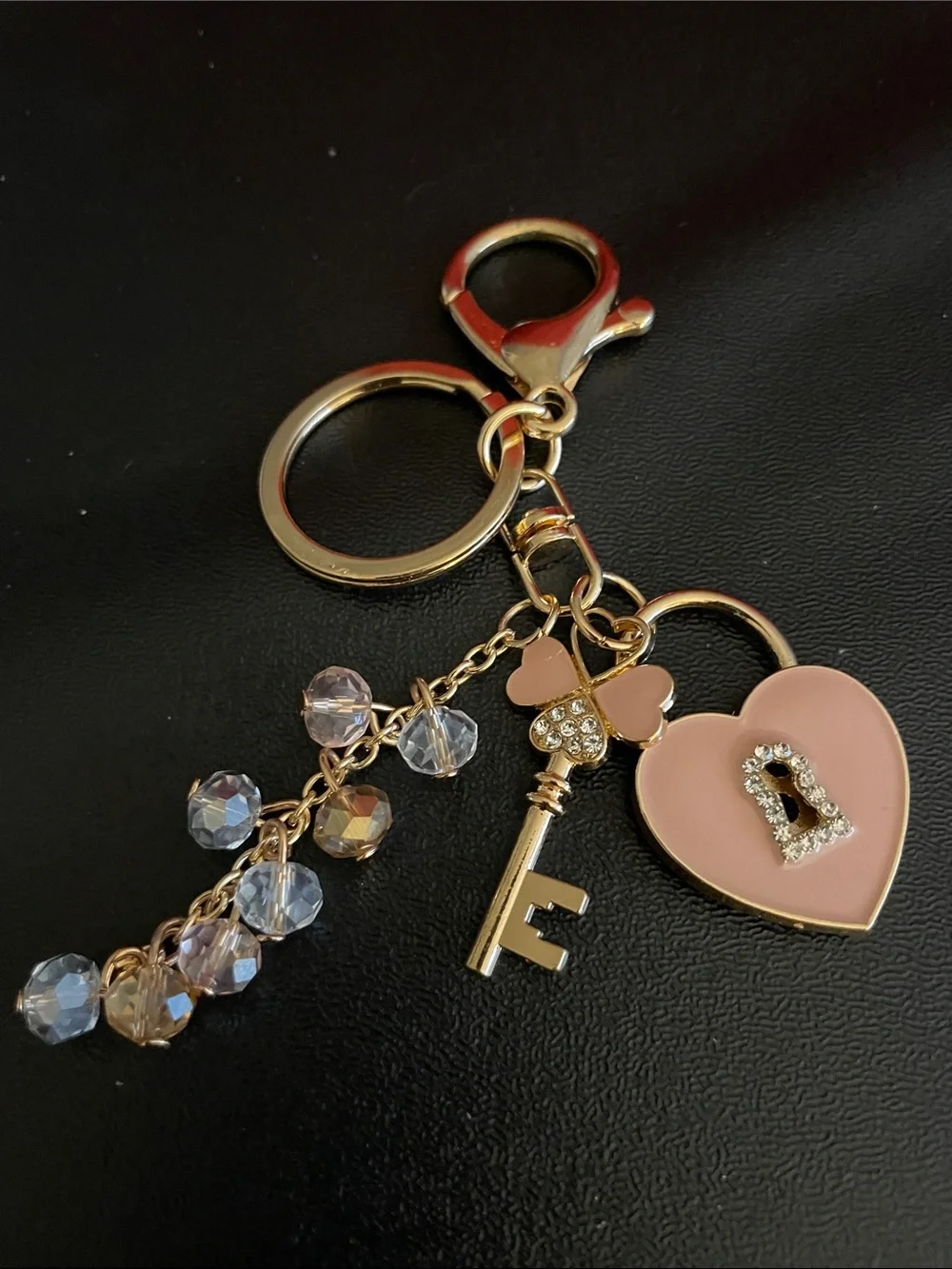 Gold Key & Pink Heart Charm Keychain NWOT